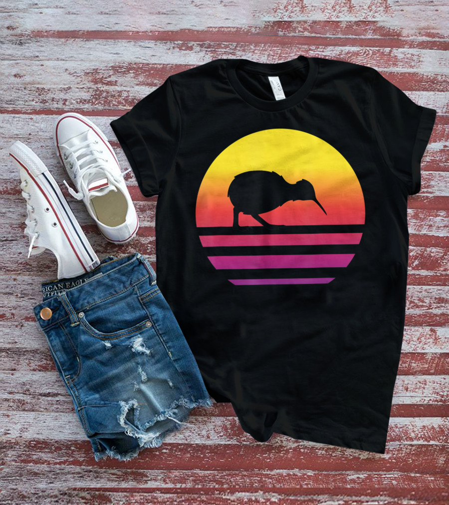 Retro Sunset Kiwi Silhouette New Zealand Pacific T-Shirt