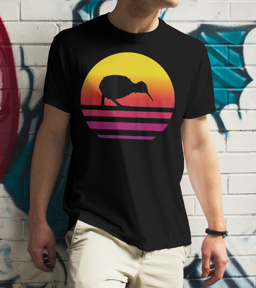 Retro Sunset Kiwi Silhouette New Zealand Pacific T-Shirt
