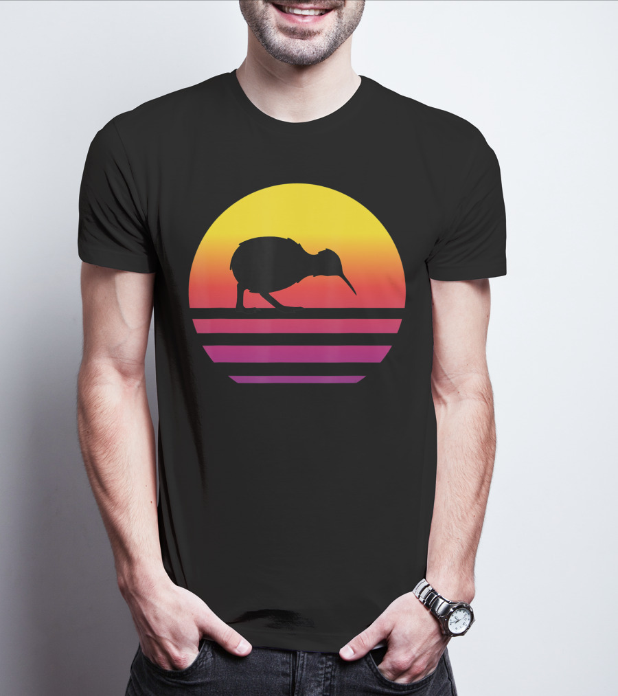 Retro Sunset Kiwi Silhouette New Zealand Pacific T-Shirt