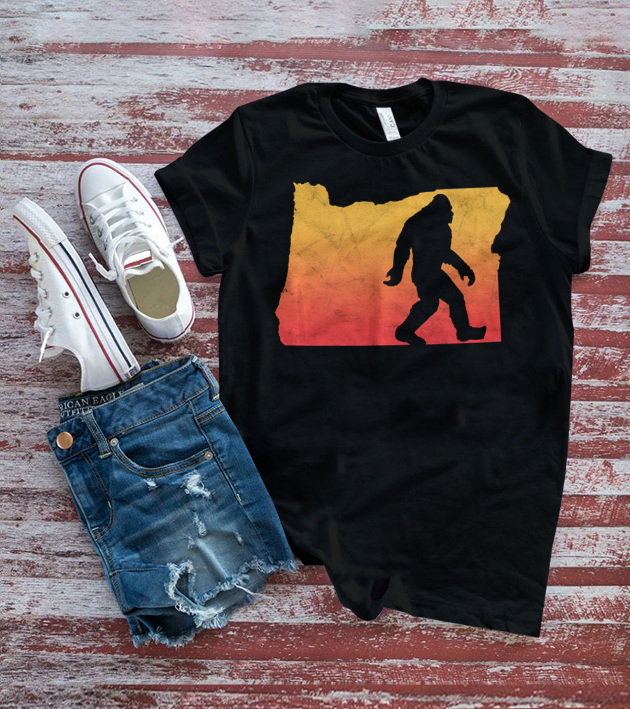 Retro Bigfoot Believer Vintage State Of Oregon Sunset T-Shirt
