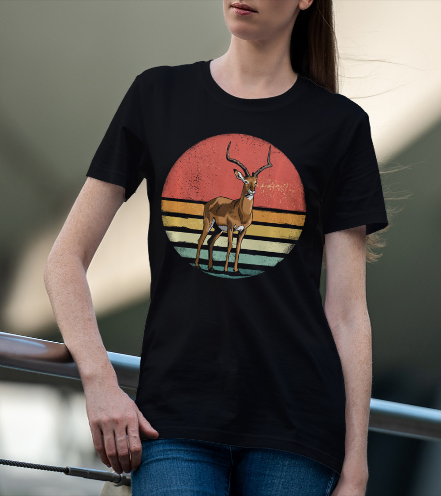 Retro Vintage Impala Nature Lover With Sunset Stripes T-Shirt