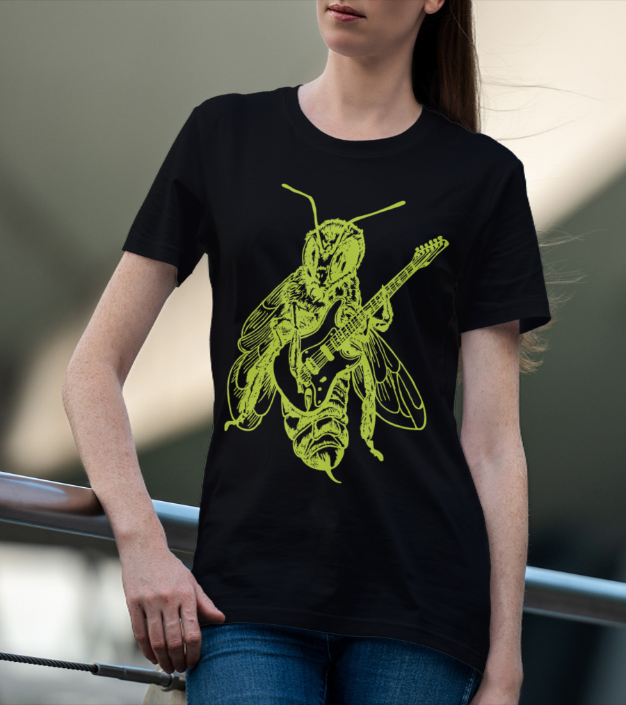Seembo Bee Playing Guitar Musician Fun Band Guitarist T-Shirt