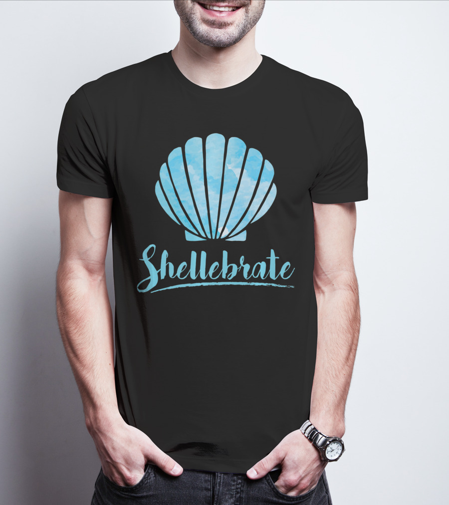 Shellebrate Blue Watercolor Sea Shell Seashell Beach T-Shirt
