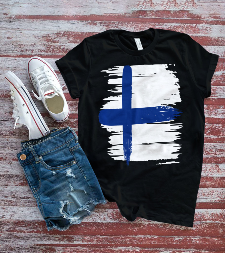Tattered Finnish Flag In Grunge T-Shirt