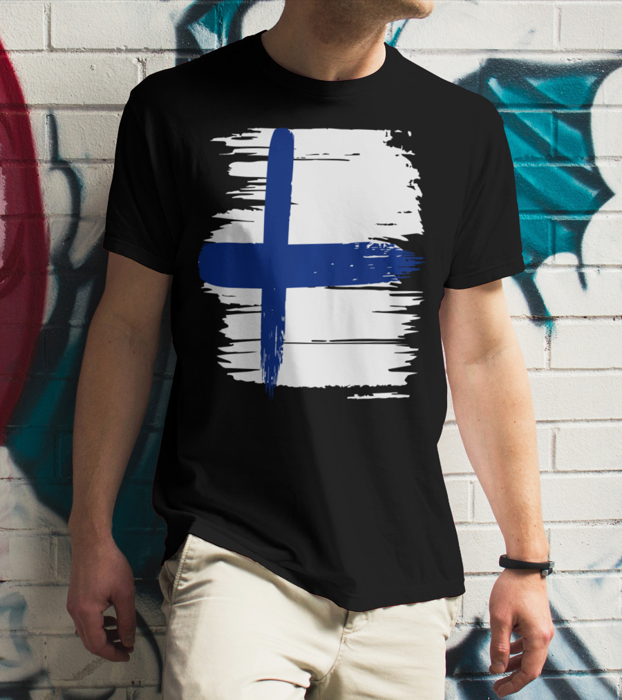 Tattered Finnish Flag In Grunge T-Shirt
