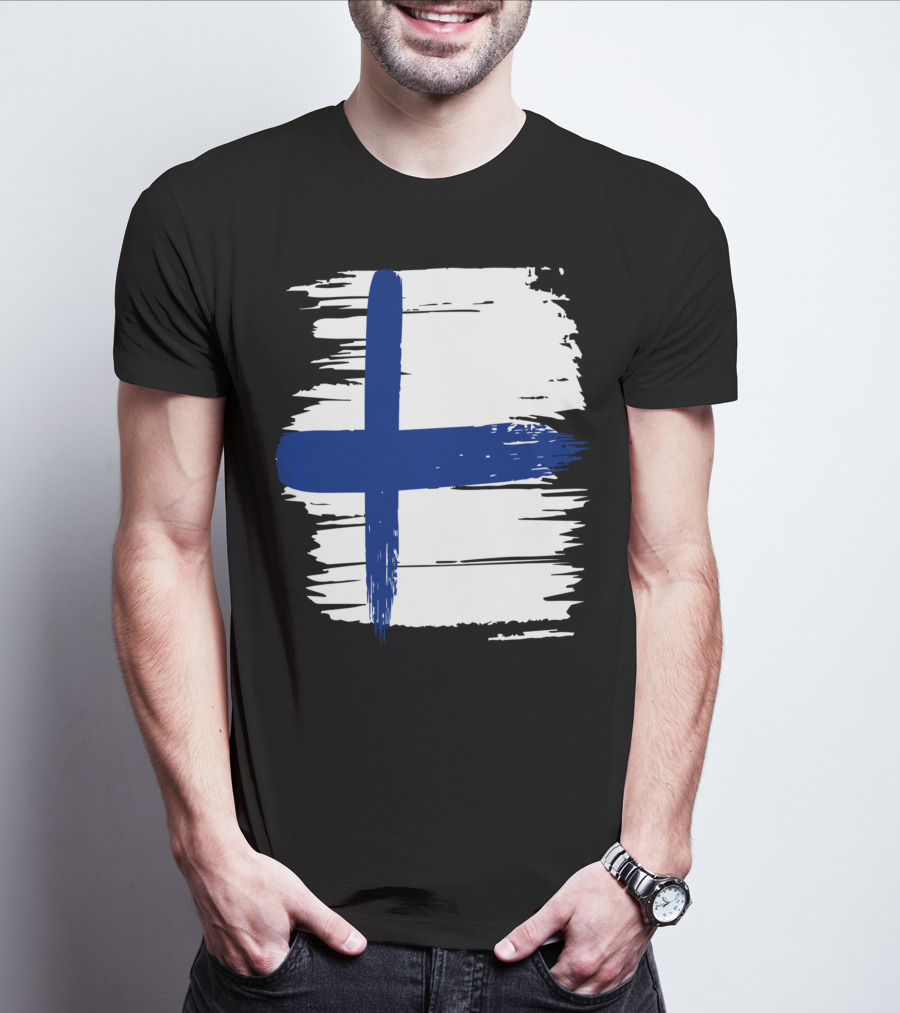 Tattered Finnish Flag In Grunge T-Shirt