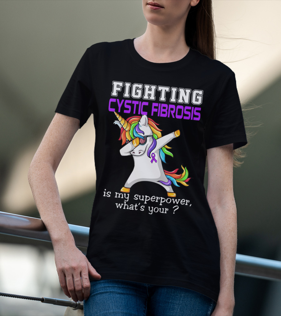 Fighting Cystic Fibrosis Unicorn Superpower Awareness T-Shirt