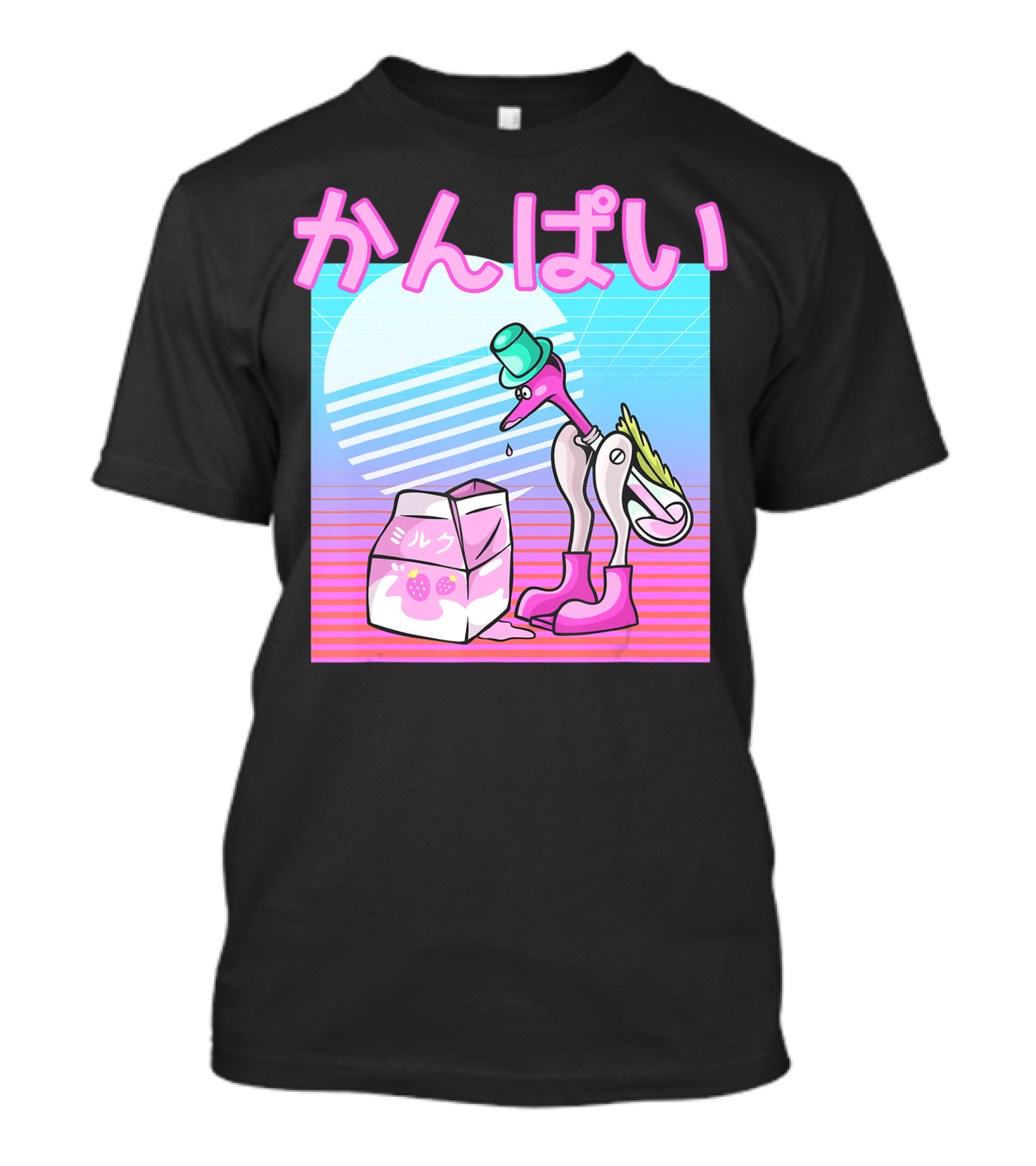 Vaporwave Strawberry Milk Kanpai Drinking Bird Toy Japanese T-Shirt