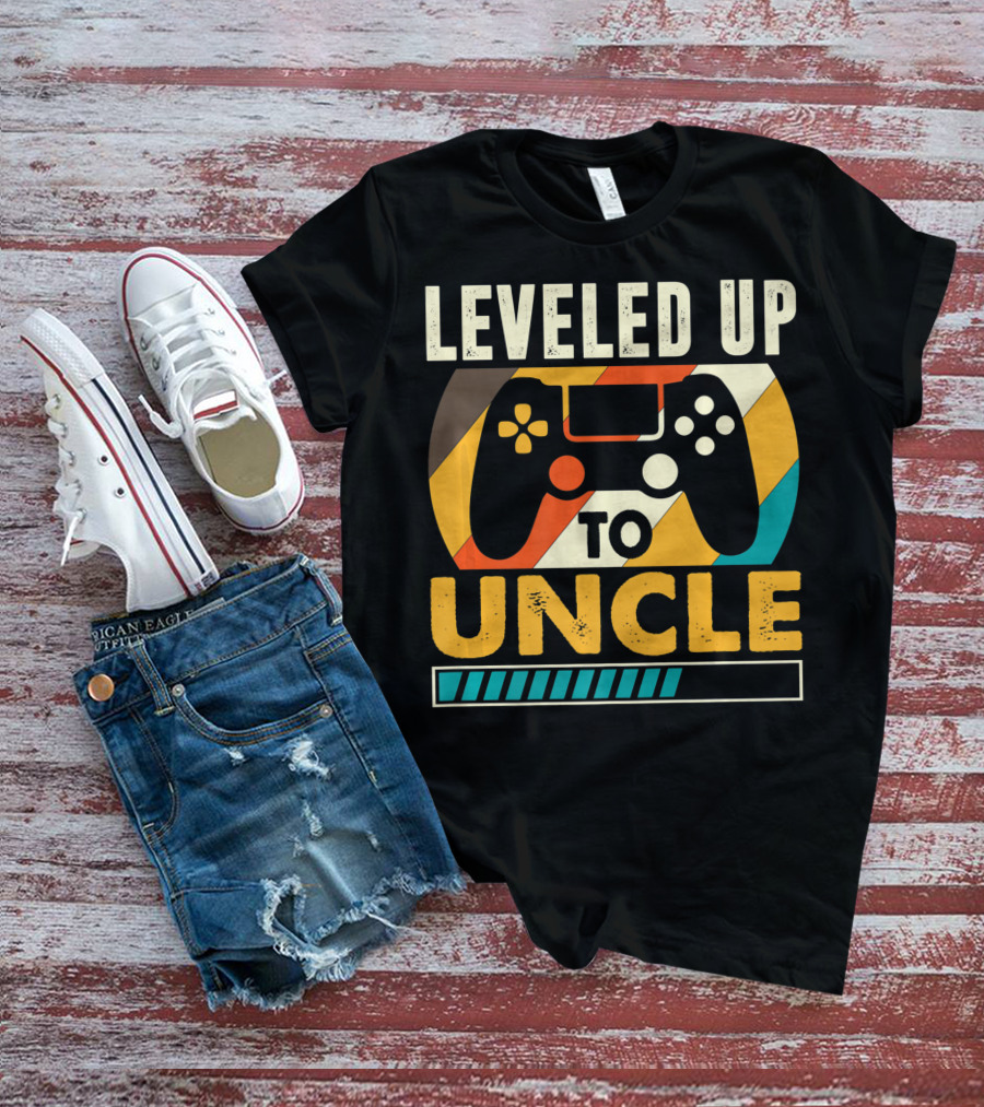 Leveled Up To Uncle Retro Gaming Controller Pregnancy Announcement T-Shirt