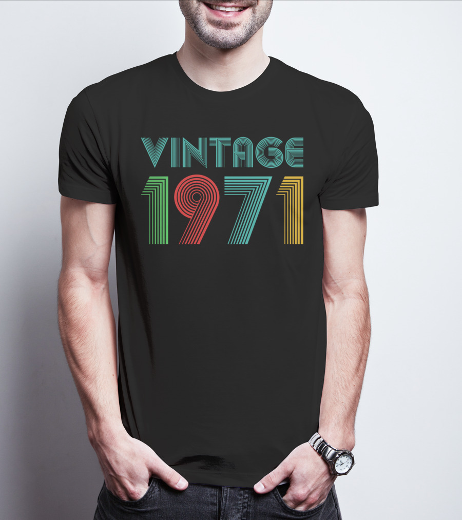 Vintage 1971 Retro Striped Typography T-Shirt