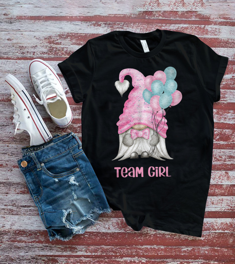 Team Girl Cute Gnome With Pastel Balloons Gender Reveal T-Shirt