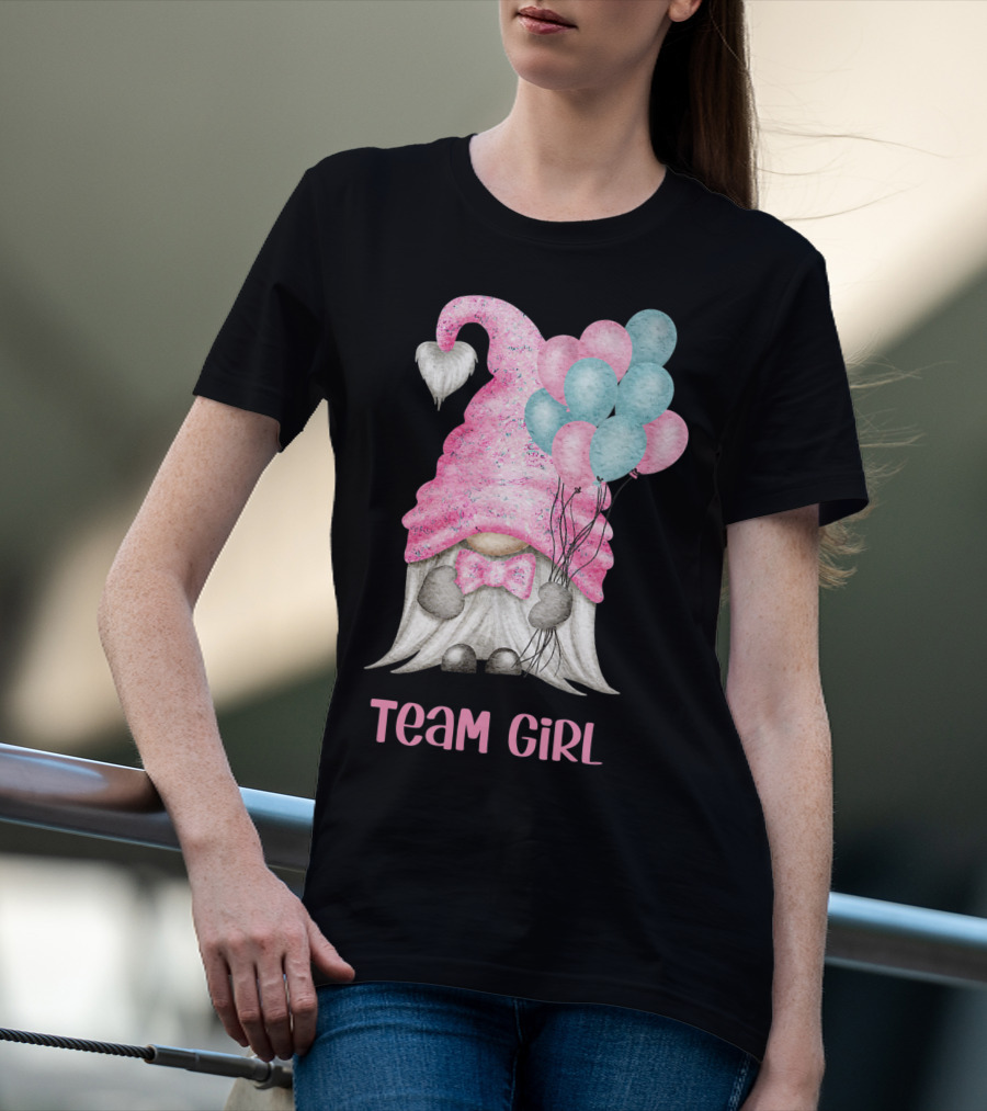 Team Girl Cute Gnome With Pastel Balloons Gender Reveal T-Shirt