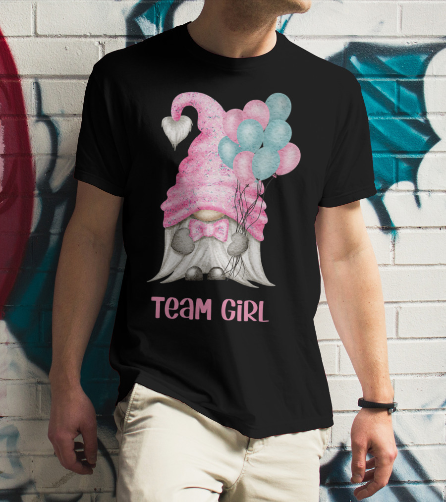 Team Girl Cute Gnome With Pastel Balloons Gender Reveal T-Shirt