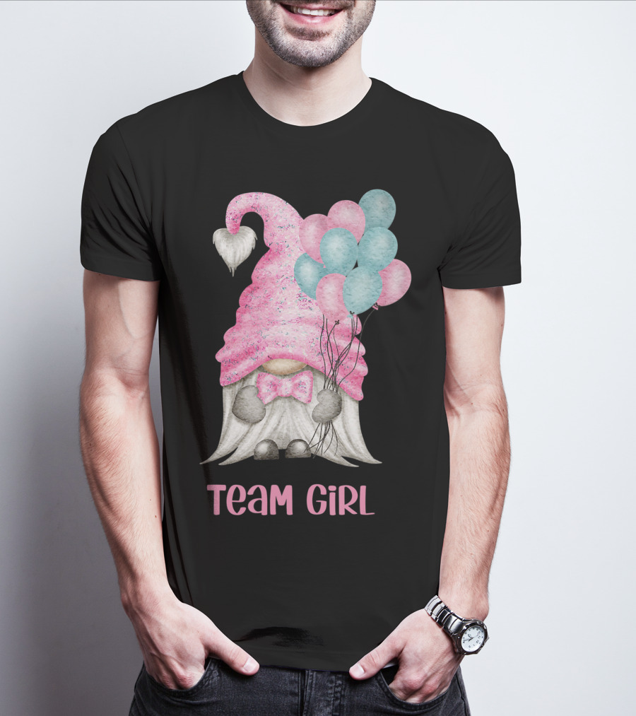 Team Girl Cute Gnome With Pastel Balloons Gender Reveal T-Shirt