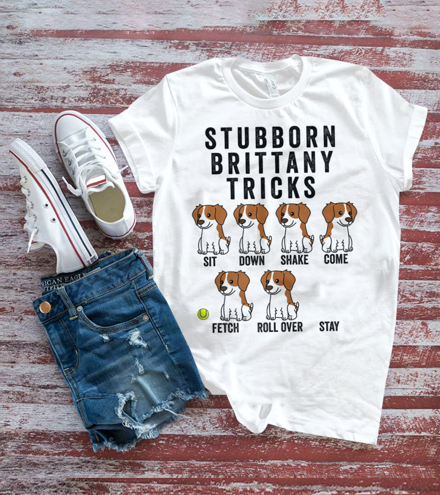 Stubborn Brittany Spaniel Sit Down Shake Come Fetch Roll Over Stay Tricks T-Shirt