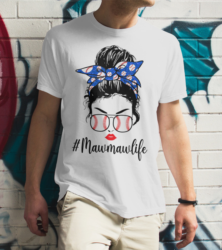 Mawmawlife Softball Baseball Messy Bun Glasses T-Shirt