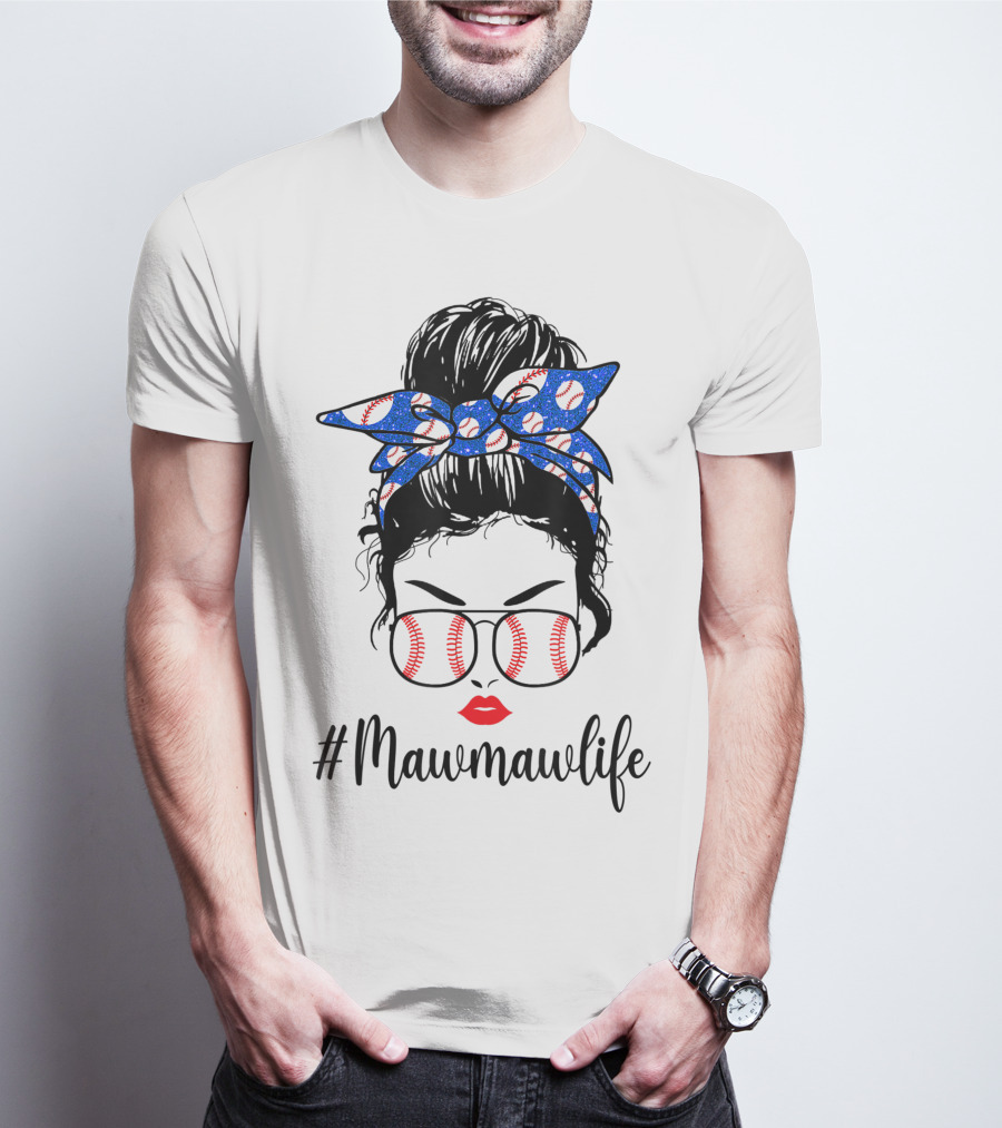 Mawmawlife Softball Baseball Messy Bun Glasses T-Shirt