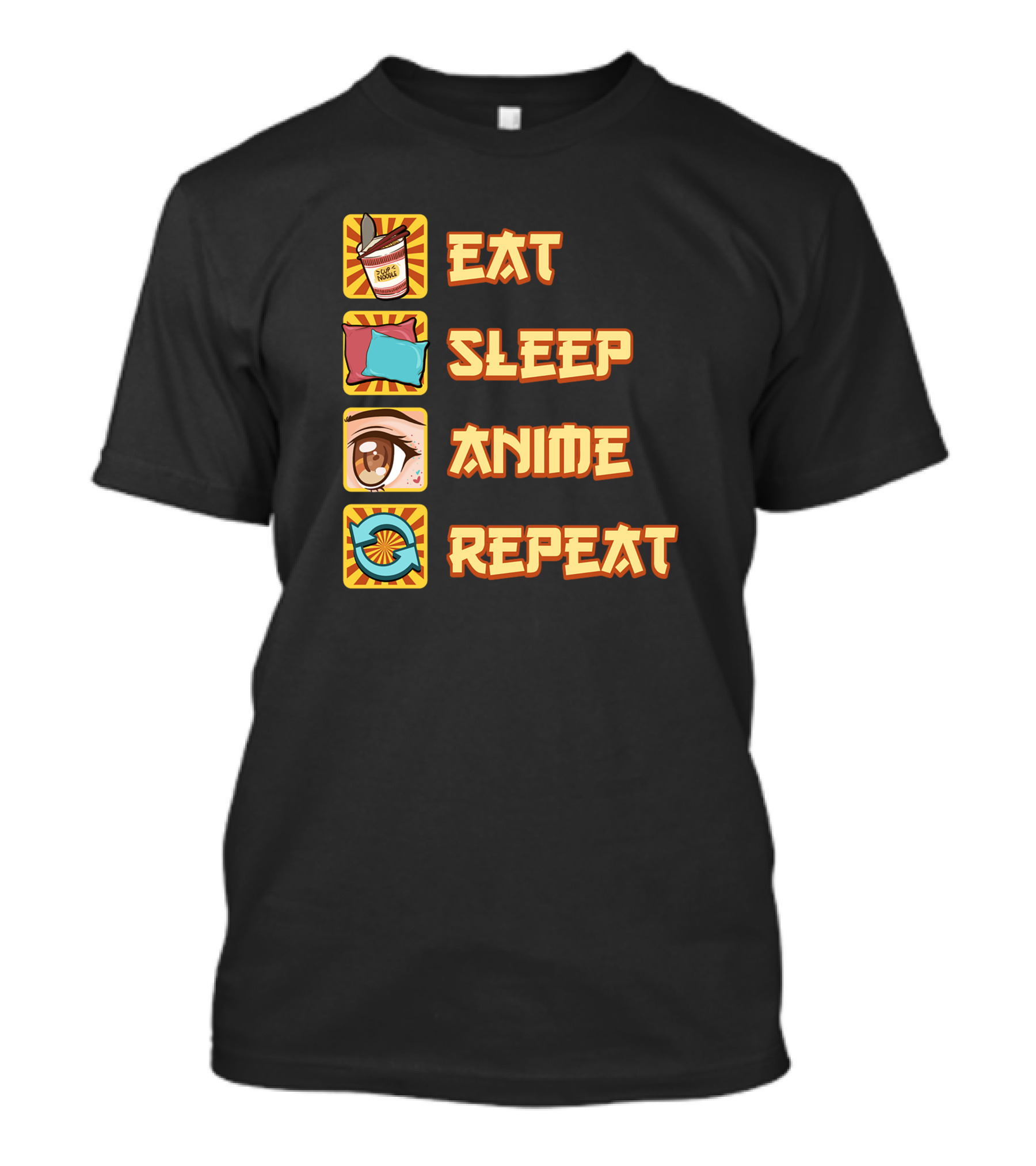 Eat Sleep Anime Repeat Icons Fun T-Shirt