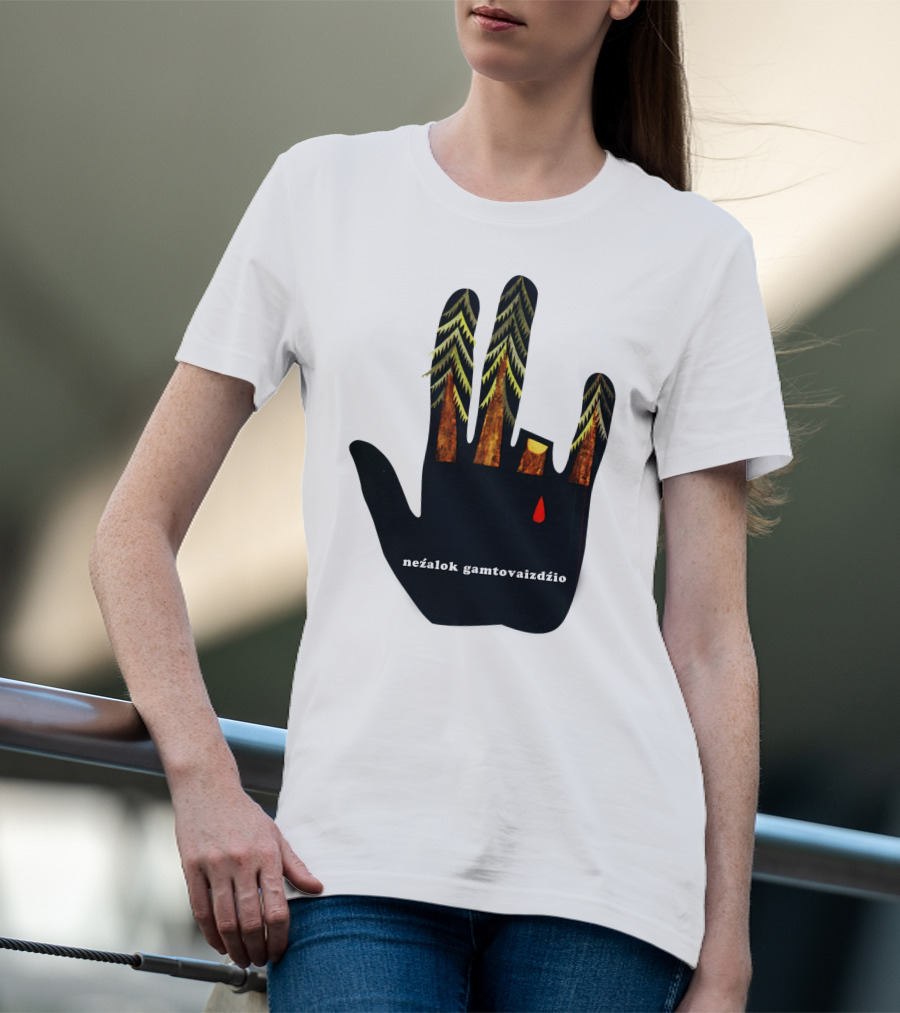 Nežalok Gamtovaizdžio Soviet Lithuanian Environmental Message Hand T-Shirt