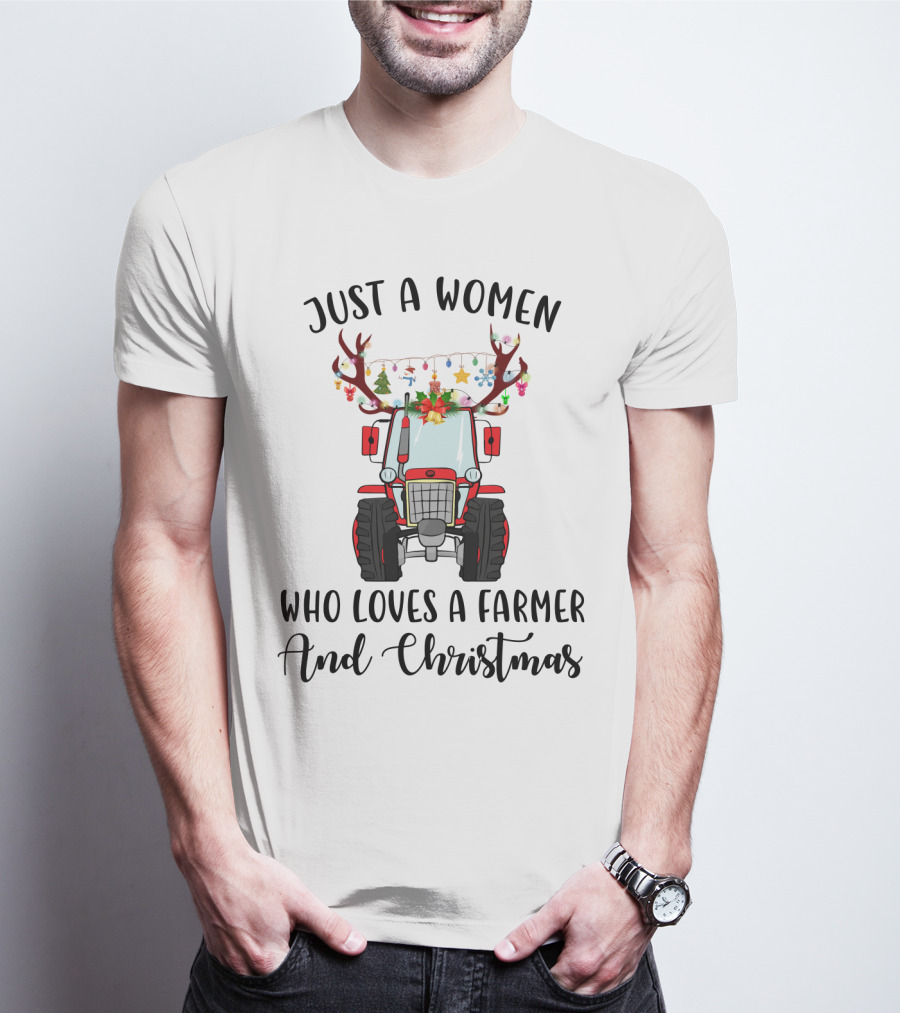 Loving Women Farmers With Christmas Spirit Tractor T-Shirt