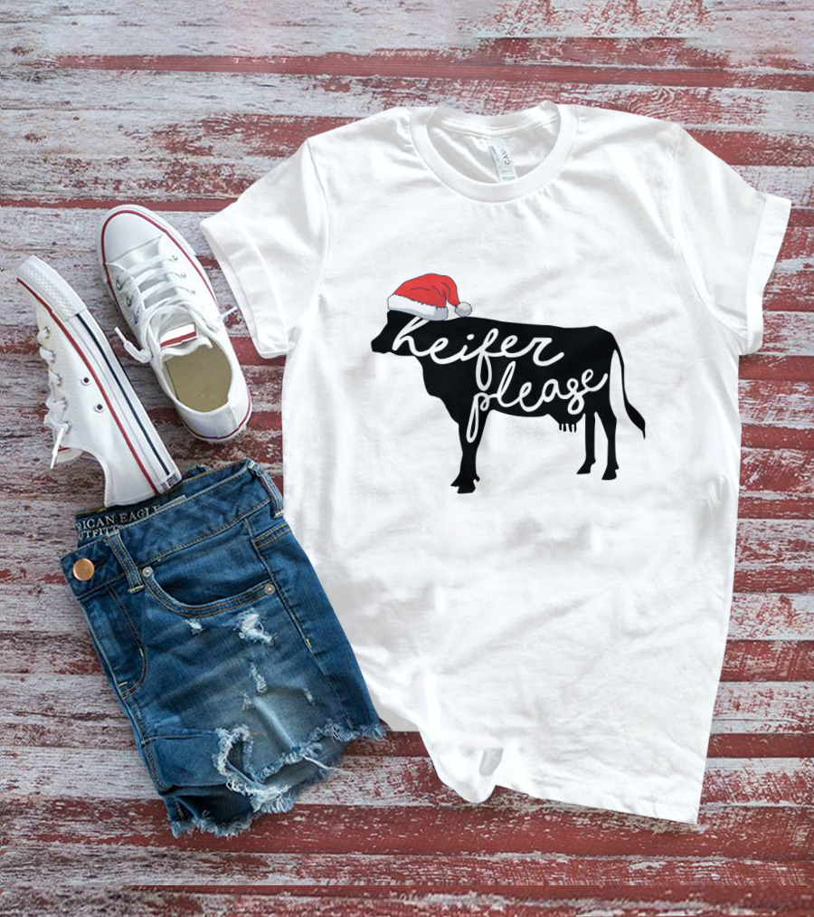 Merry Christmas Heifer Please Silhouette With Santa Hat T-Shirt