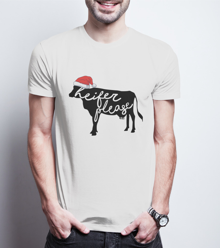 Merry Christmas Heifer Please Silhouette With Santa Hat T-Shirt