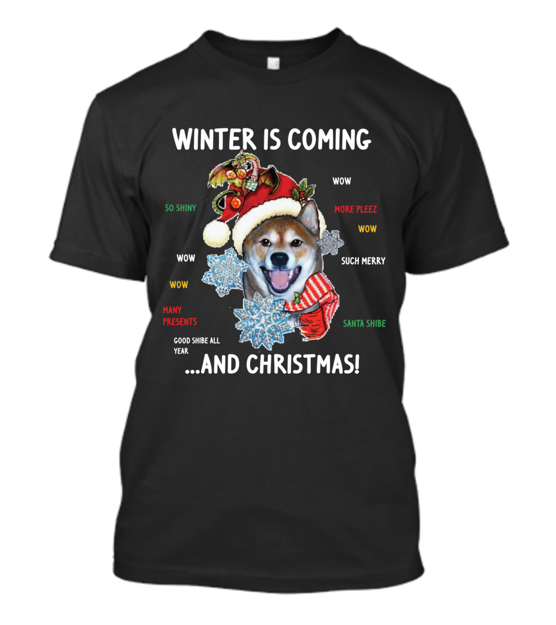 Winter Is Coming Shiba Inu Christmas Wow Santa Shibe Many Presents Such Merry T-Shirt