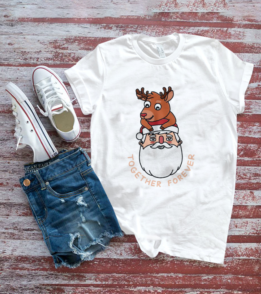Santa And Reindeer Together Forever Best Friends T-Shirt