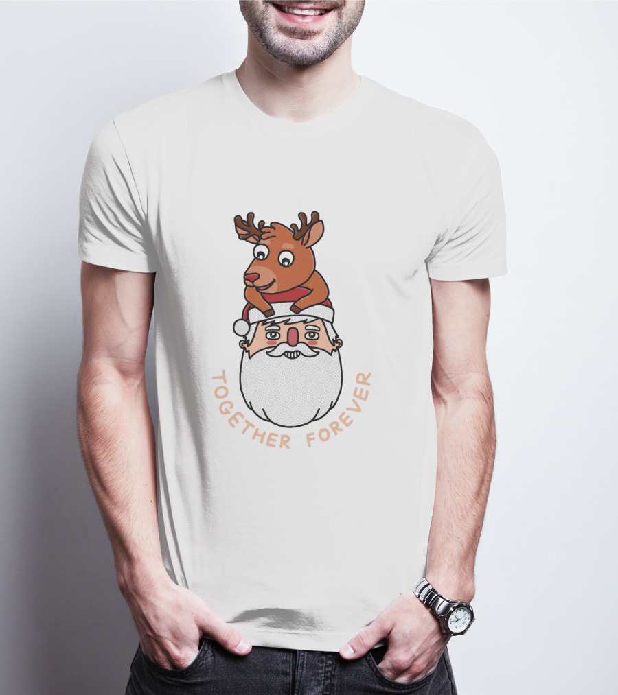 Santa And Reindeer Together Forever Best Friends T-Shirt