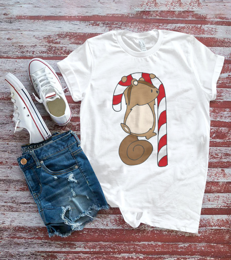 Ciapo Candy Cane Squirrel Hanging On Striped Christmas Treat T-Shirt