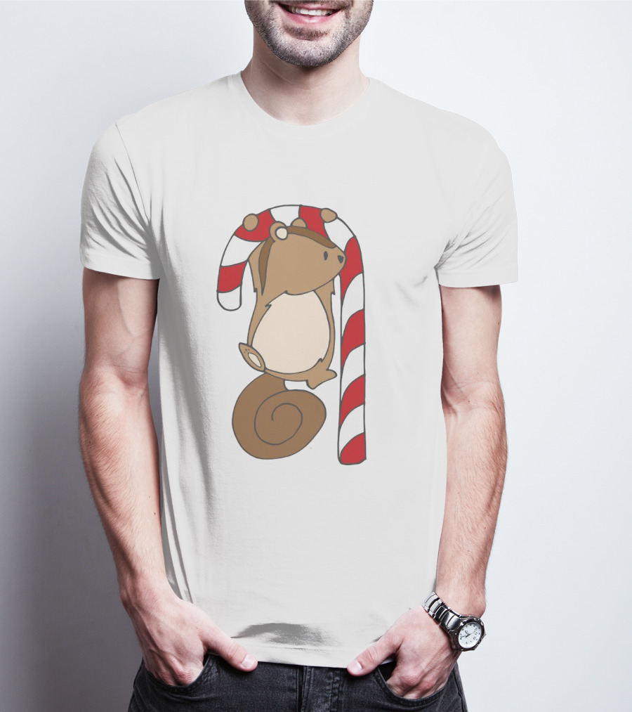 Ciapo Candy Cane Squirrel Hanging On Striped Christmas Treat T-Shirt