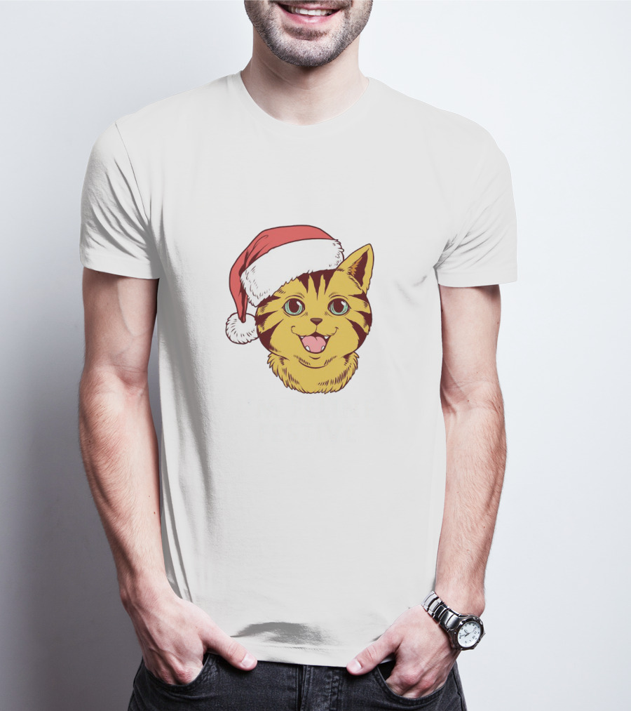 I'm Feline Festive Cat With Santa Hat T-Shirt