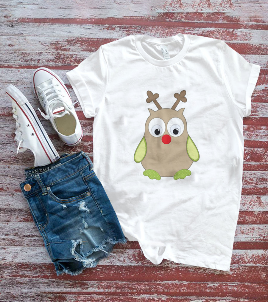 Owls With Reindeer Antlers And Red Nose Cute Holiday Critter T-Shirt