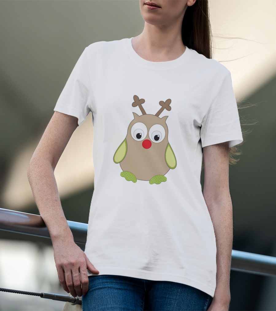 Owls With Reindeer Antlers And Red Nose Cute Holiday Critter T-Shirt