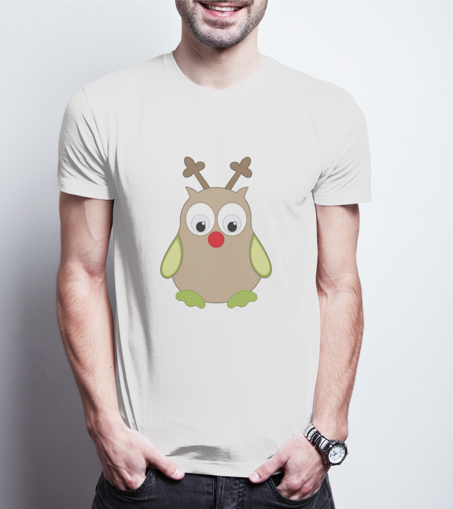 Owls With Reindeer Antlers And Red Nose Cute Holiday Critter T-Shirt