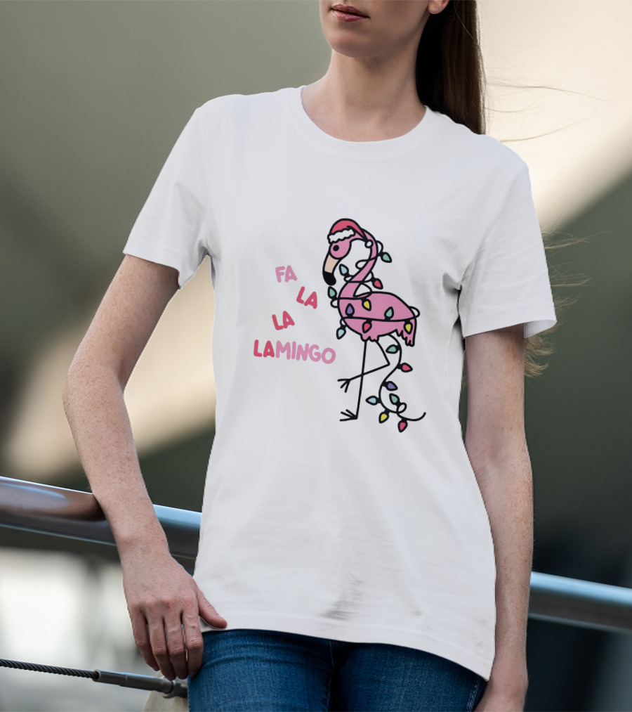 Fa La La Lamingo Christmas Flamingo Lights And Santa Hat Holiday T-Shirt