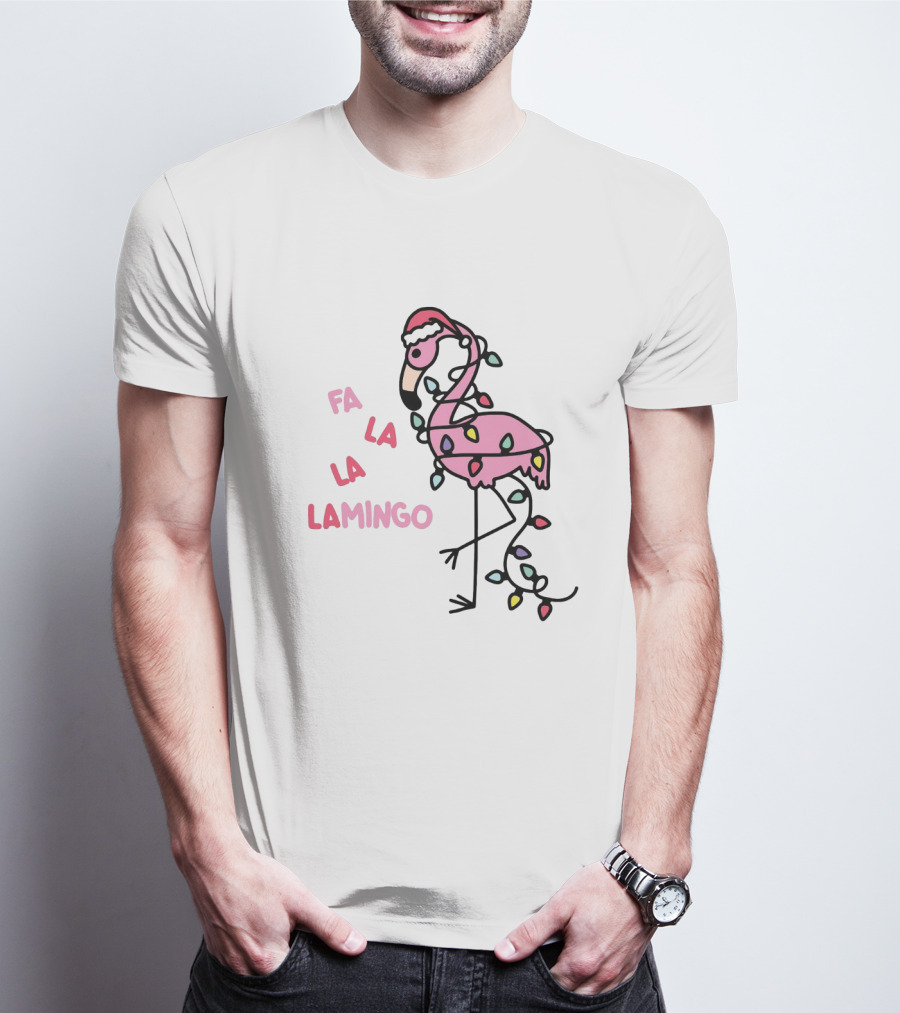 Fa La La Lamingo Christmas Flamingo Lights And Santa Hat Holiday T-Shirt