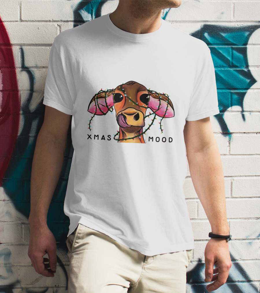 Xmas Mood Cow Wrapped In Festive Lights T-Shirt
