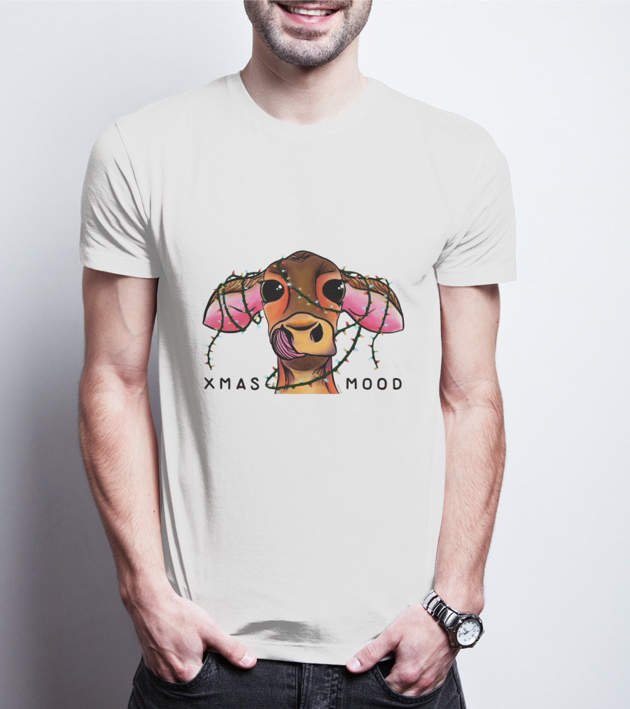 Xmas Mood Cow Wrapped In Festive Lights T-Shirt