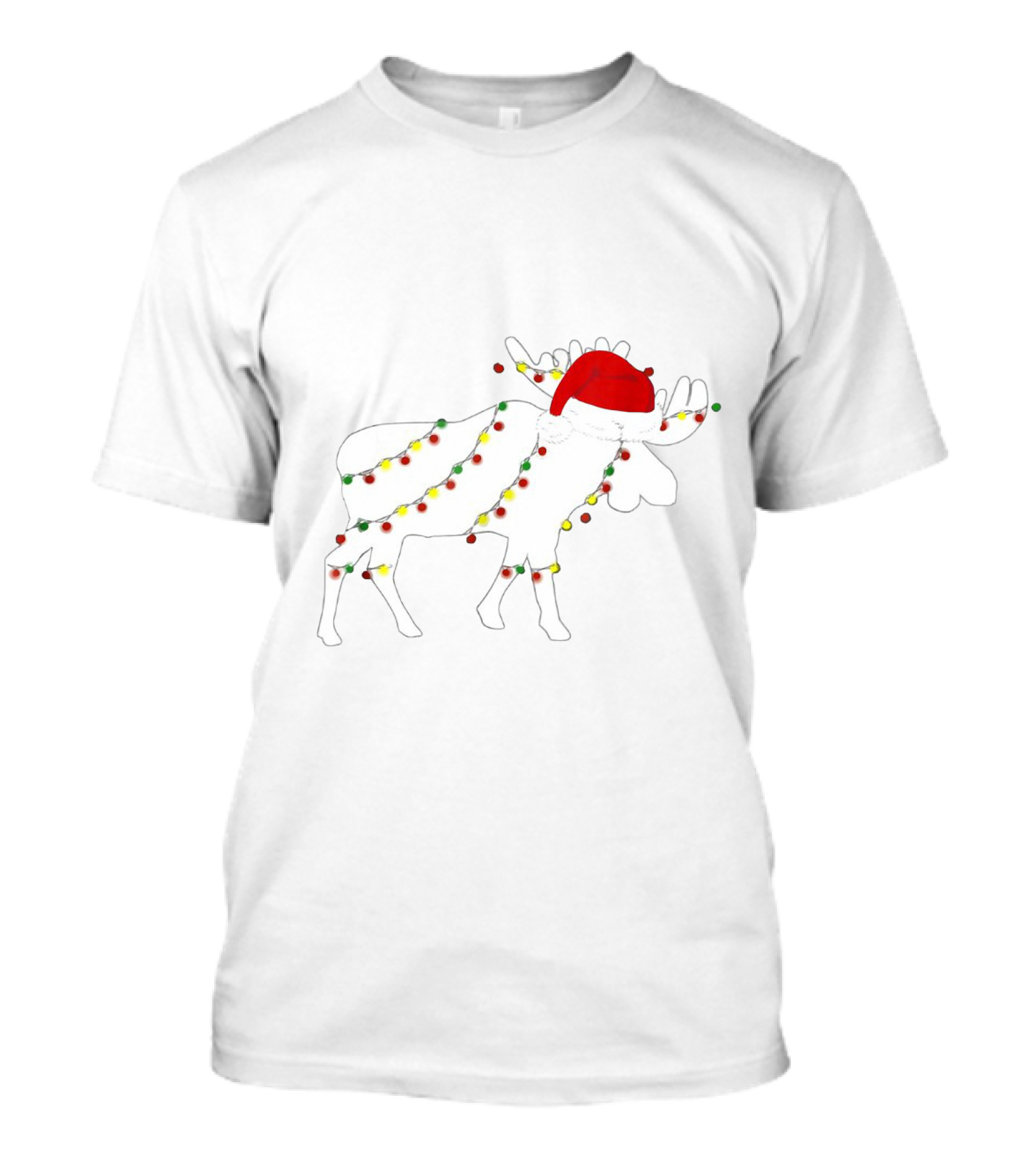 Christmas Moose Wrapped In Colorful Lights Santa Hat Family Matching Holiday T-Shirt