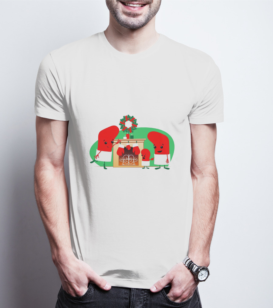 Merry Christmas Family Socks Decorating Fireplace T-Shirt