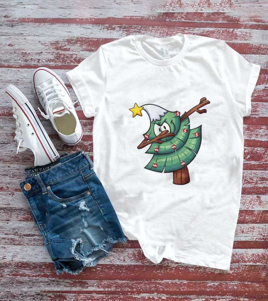 Christmas Tree Doing Dab Dance With Star And Decorations T-Shirt