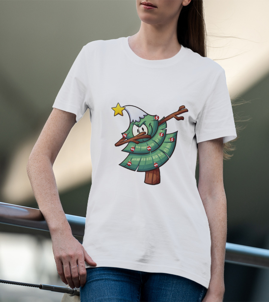 Christmas Tree Doing Dab Dance With Star And Decorations T-Shirt