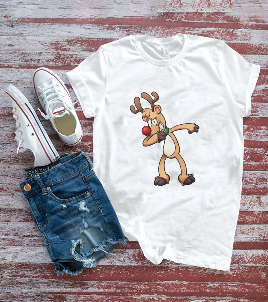 Rudolph Dabbing Reindeer Christmas Character With Red Nose T-Shirt