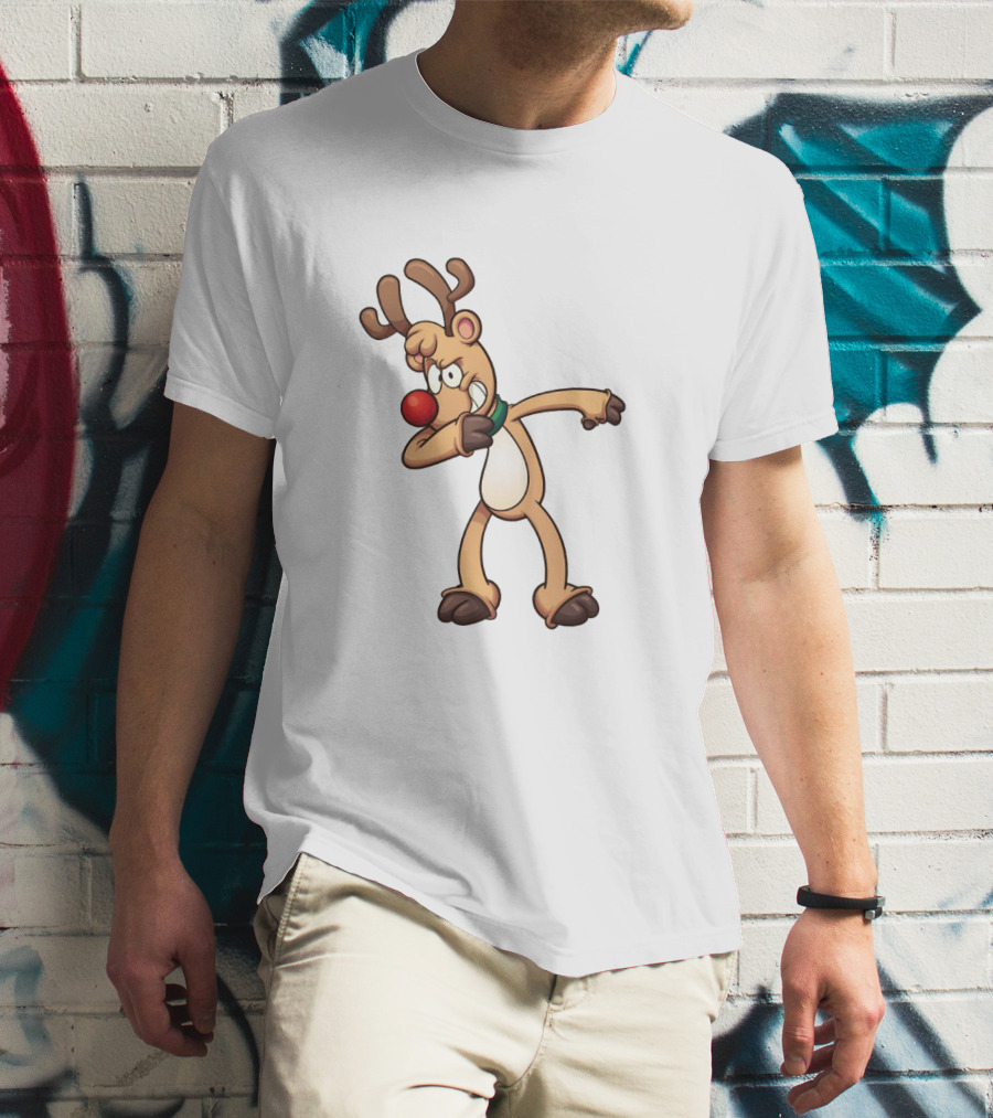Rudolph Dabbing Reindeer Christmas Character With Red Nose T-Shirt