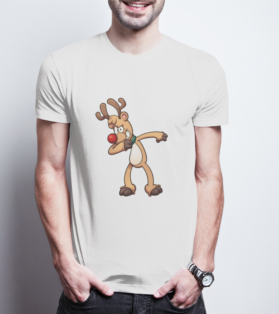 Rudolph Dabbing Reindeer Christmas Character With Red Nose T-Shirt