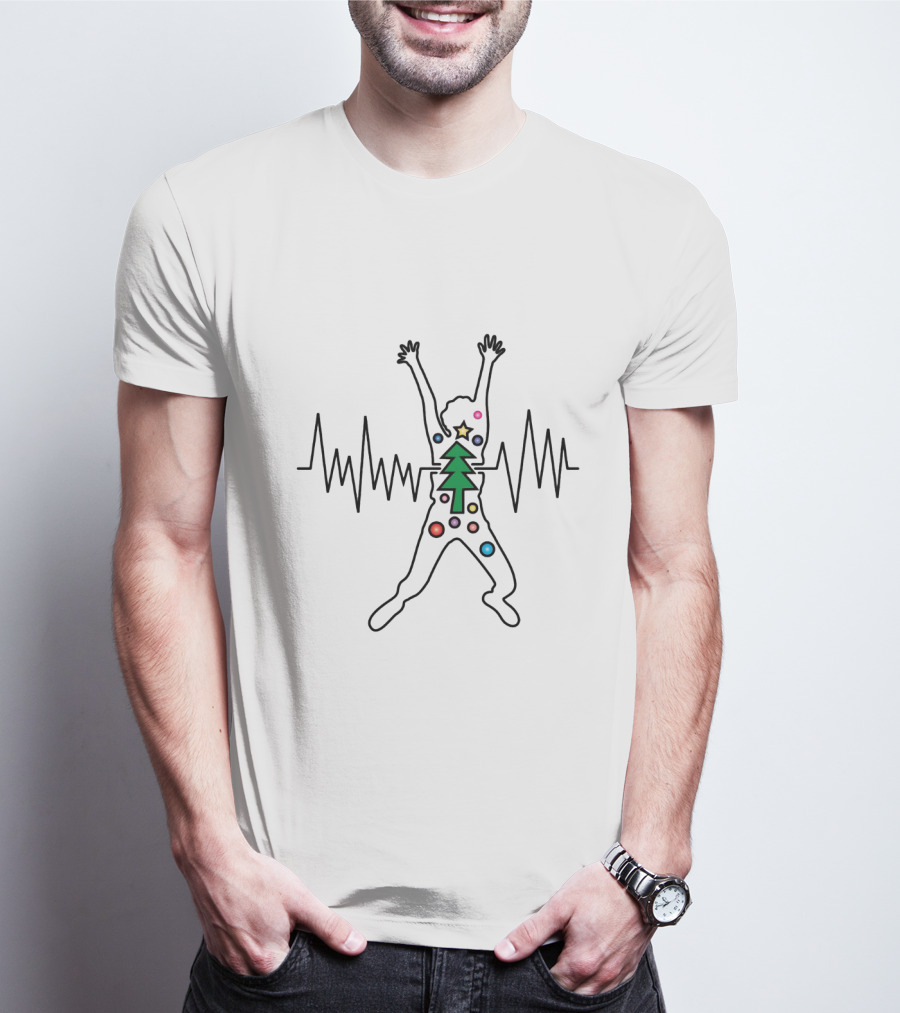 Happy Christmas Beat With Vibrant Tree Silhouette And Festive Sound Wave T-Shirt