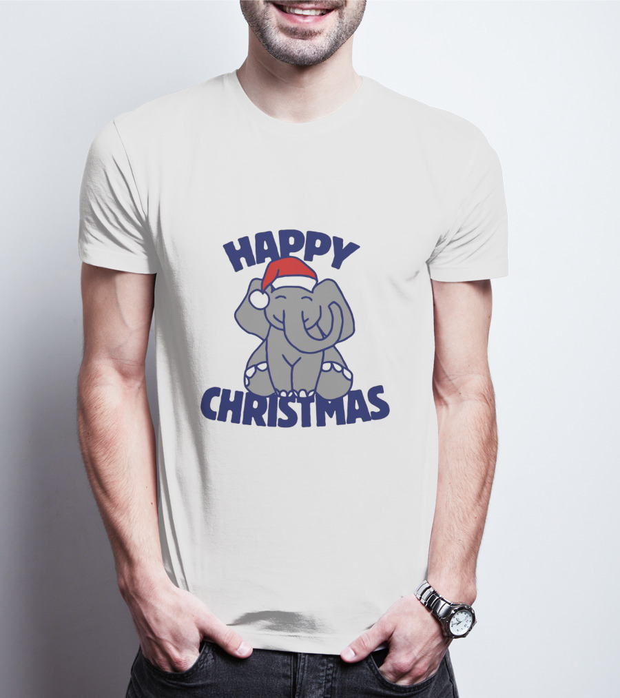 Happy Christmas Elephant With Santa Hat Festive T-Shirt