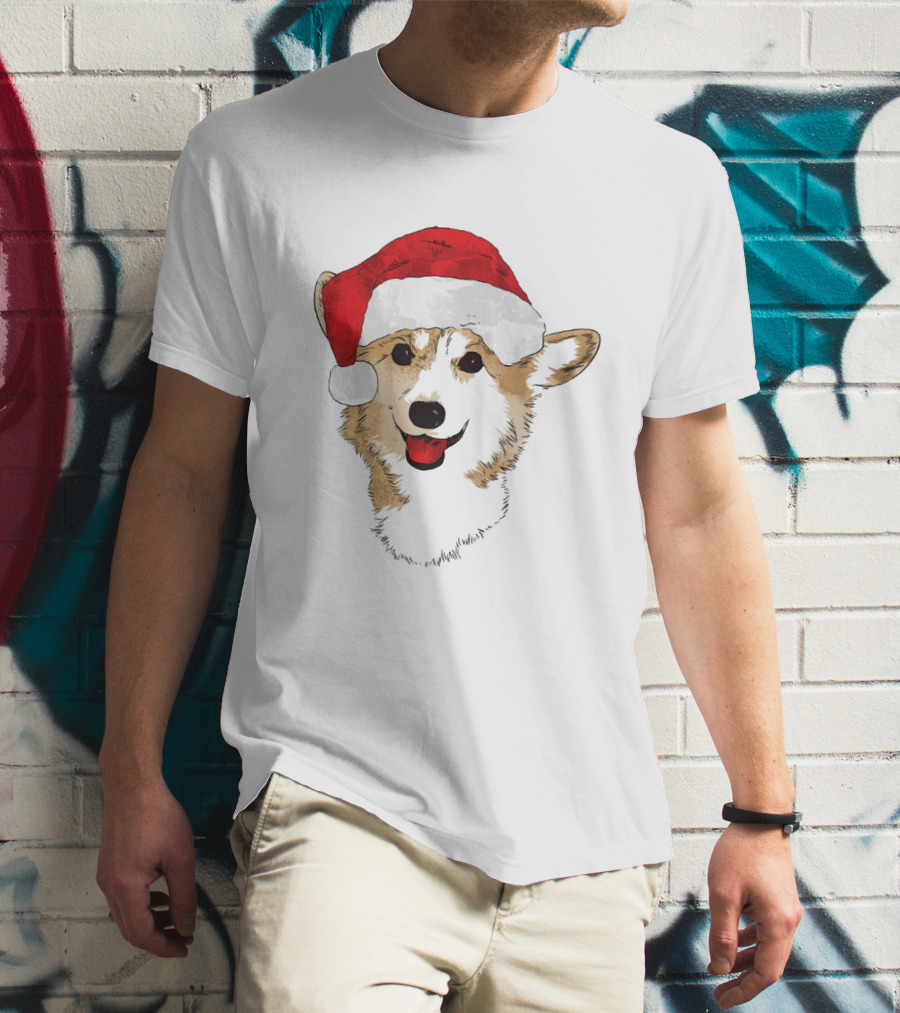 Ho Ho Happy Corgi Santa Hat Smiling Cuteness T-Shirt