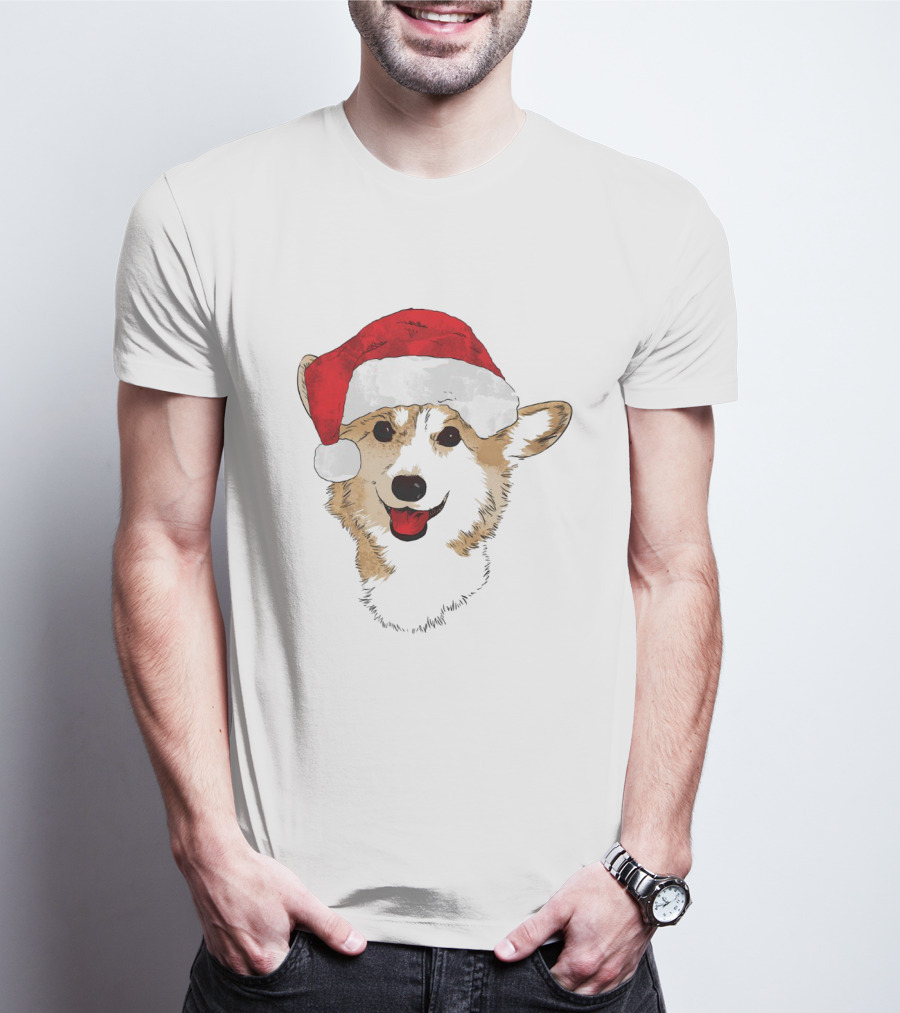 Ho Ho Happy Corgi Santa Hat Smiling Cuteness T-Shirt